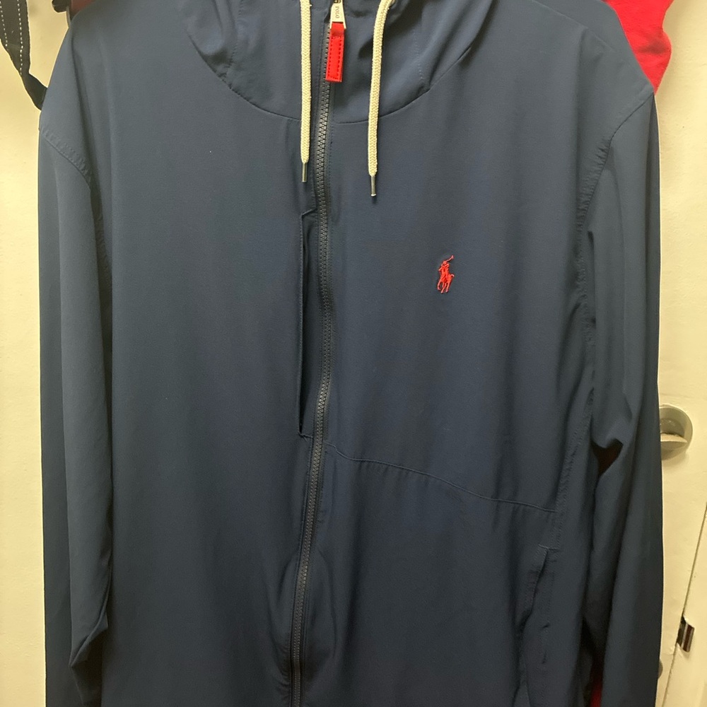 Polo by Ralph Lauren Men's Blue Windbreaker with Red Accents